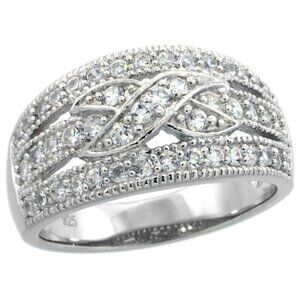 Sterling Silver Vintage Ring CZ Wedding Band